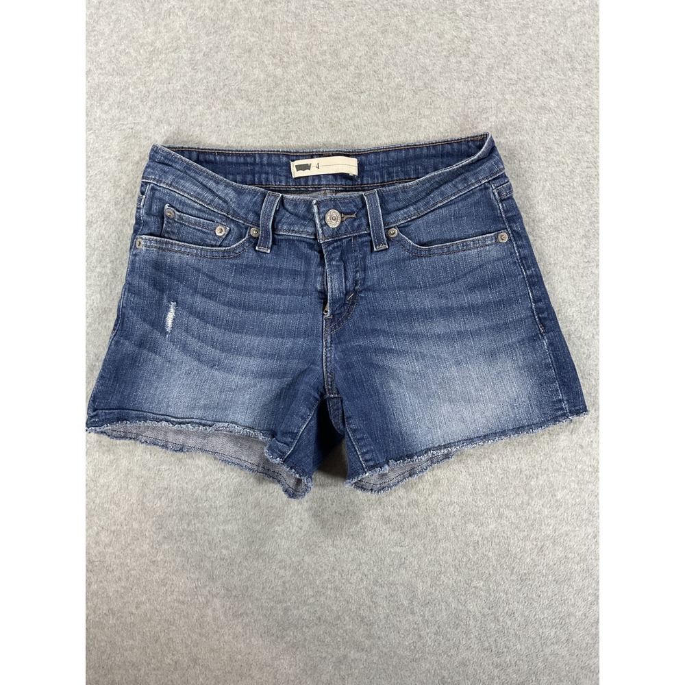 Levis Womens Size 4 Medium Wash Raw Hem Cut Off Jean Shorts Distressed 2593